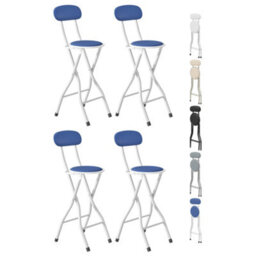 MCC Direct Folding Breakfast Bar Stool Padded High Chair Set Of 4 Blue - thumbnail 2