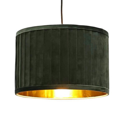 First Choice Lighting Sundance - Dark Green Velvet Pleated 30Cm Lamp Shade With Gold Inner - image 1
