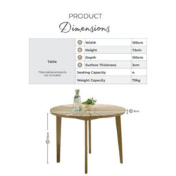 Furniturebox Tari Solid Wooden Garden Table, 4 Seat Outdoor Dining Table, Round Wooden Garden Table, Rustic Patio Table - thumbnail 5