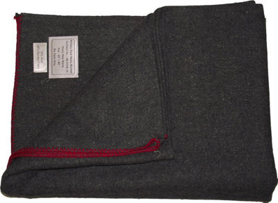 New Military Style Heavy Wool Blanket (Grey With Red Trim)(Size: 60 Inchx 80 Inch (152 Cm X 203 Cm))