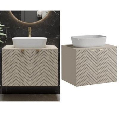 Impact Furniture Vanity Unit With Basin 600mm Wall Hung Bathroom Sink Cabinet With Countertop Fluted Ribbed Beige Cashmere Cara - image 1