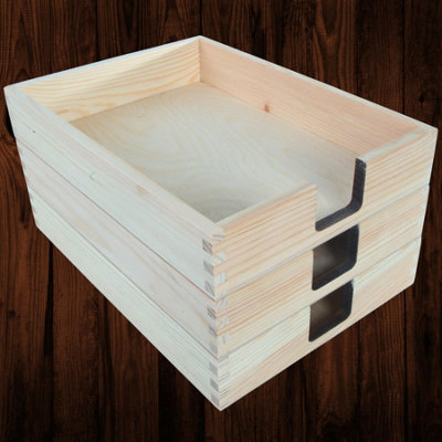 Woodeedoo Pack Of 3 Wooden A4 Paper Tray Document Holder Letter Rack Magazine Storage Stationery Sorter 23 X 31 X 6 Cm - image 1
