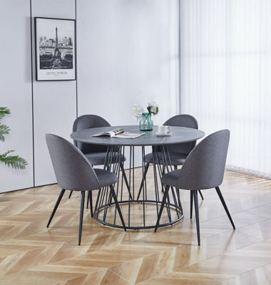Hallowood Furniture Cullompton Large 120Cm Round Table With 4 Grey Curved Back Chairs - image 1