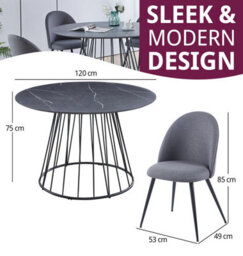 Hallowood Furniture Cullompton Large 120Cm Round Table With 4 Grey Curved Back Chairs - thumbnail 3
