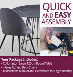 Hallowood Furniture Cullompton Large 120Cm Round Table With 4 Grey Curved Back Chairs - thumbnail 7