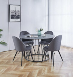 Hallowood Furniture Cullompton Large 120Cm Round Table With 4 Grey Curved Back Chairs
