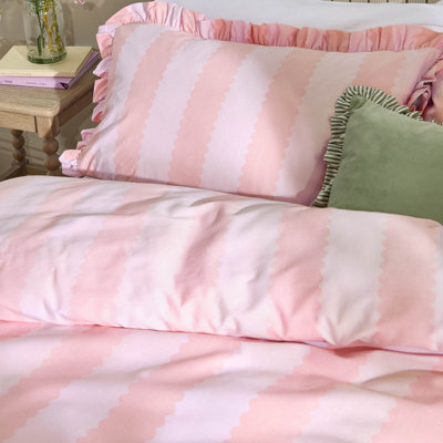 Wylder Birdie Stripe Ruffle Duvet Cover Set, Pink/raspberry, Double - image 1