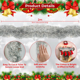 Neel Blue Silver Metallic Shiny Christmas Tinsel Garland For Xmas Tree & Home Decorations, 2M X 9Cm - thumbnail 2