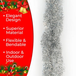 Neel Blue Silver Metallic Shiny Christmas Tinsel Garland For Xmas Tree & Home Decorations, 2M X 9Cm - thumbnail 3