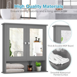 Costway Wall Mounted Bathroom Mirror Cabinet Wooden Storage Cupboard Medicine Organizer - thumbnail 7