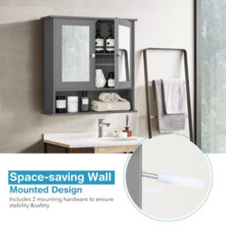 Costway Wall Mounted Bathroom Mirror Cabinet Wooden Storage Cupboard Medicine Organizer - thumbnail 5