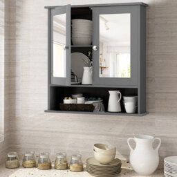 Costway Wall Mounted Bathroom Mirror Cabinet Wooden Storage Cupboard Medicine Organizer - thumbnail 8