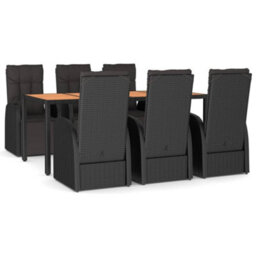Berkfield 7 Piece Garden Dining Set Black Poly Rattan&solid Wood Acacia - thumbnail 2