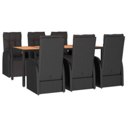 Berkfield 7 Piece Garden Dining Set Black Poly Rattan&solid Wood Acacia - thumbnail 3