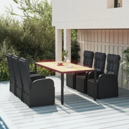 Berkfield 7 Piece Garden Dining Set Black Poly Rattan&solid Wood Acacia - thumbnail 1