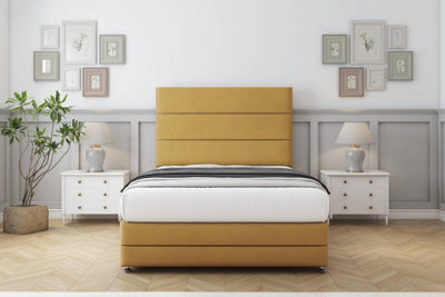 "Sloomy Monaco Mustard Plush Divan Bed Set 2 Drawers Left Side With 26"" Strutted & 12"" Footboard 2'6 Small Single" - image 1