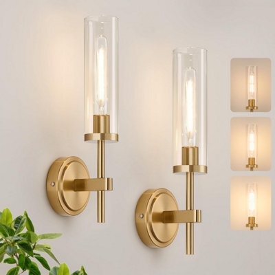 Amorly Wall Sconce Set Of 2 Battery Operated, Brushed Gold Wall Lighting Fixtures With Remote Control, Wall Light For Bathroom, Vanity - image 1