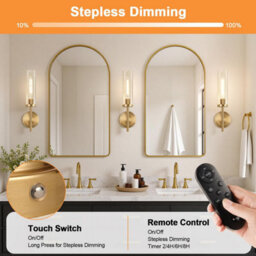Amorly Wall Sconce Set Of 2 Battery Operated, Brushed Gold Wall Lighting Fixtures With Remote Control, Wall Light For Bathroom, Vanity - thumbnail 4