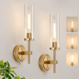 Amorly Wall Sconce Set Of 2 Battery Operated, Brushed Gold Wall Lighting Fixtures With Remote Control, Wall Light For Bathroom, Vanity - thumbnail 1