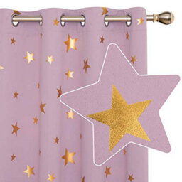Deconovo Blackout Curtains, Eyelet Gold Star Foil Printed, Curtains For Kids Bedroom, 46 X 72 Inch(W X L), Light Pink, 2 Panels - thumbnail 1