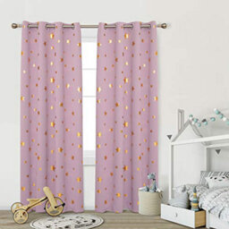 Deconovo Blackout Curtains, Eyelet Gold Star Foil Printed, Curtains For Kids Bedroom, 46 X 72 Inch(W X L), Light Pink, 2 Panels - thumbnail 2