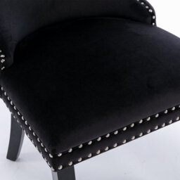 HomeTouch Set Of 6 Lux Velvet Tufted Kitchen Dining Chairs With Wooden Legs, High Back Office Bedroom Chairs Black - thumbnail 9