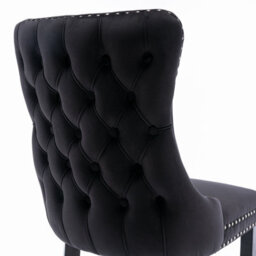 HomeTouch Set Of 6 Lux Velvet Tufted Kitchen Dining Chairs With Wooden Legs, High Back Office Bedroom Chairs Black - thumbnail 8