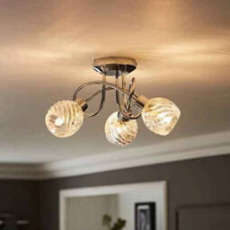 Three Light Ceiling Fitting With Swirl Glass Shades And Adjustable Spotlight Design - thumbnail 3