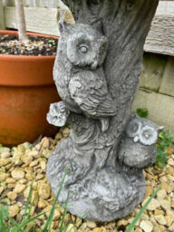 Burgess Barn Owl Bird Bath Stone Statue Outdoor Garden Ornament British Made Feeder - thumbnail 4