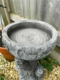Burgess Barn Owl Bird Bath Stone Statue Outdoor Garden Ornament British Made Feeder - thumbnail 3
