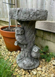 Burgess Barn Owl Bird Bath Stone Statue Outdoor Garden Ornament British Made Feeder