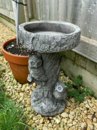 Burgess Barn Owl Bird Bath Stone Statue Outdoor Garden Ornament British Made Feeder - thumbnail 2