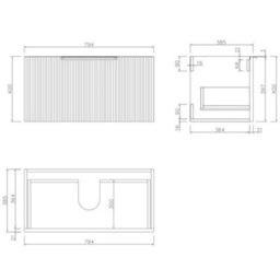 Affine Fluted 800mm Bathroom Vanity Unit Black Basin Wall Hung Cupboard Soft Close Oak - thumbnail 7
