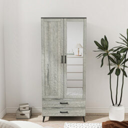 Urbn-Living Urbnliving 180Cm Height Black Mirror Wardrobe With Ash Grey 2 Door 2 Drawer Bedroom Clothes Storage Hanging Rail - thumbnail 2