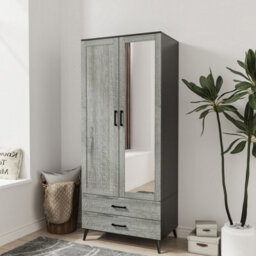 Urbn-Living Urbnliving 180Cm Height Black Mirror Wardrobe With Ash Grey 2 Door 2 Drawer Bedroom Clothes Storage Hanging Rail - thumbnail 1