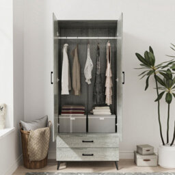 Urbn-Living Urbnliving 180Cm Height Black Mirror Wardrobe With Ash Grey 2 Door 2 Drawer Bedroom Clothes Storage Hanging Rail - thumbnail 5
