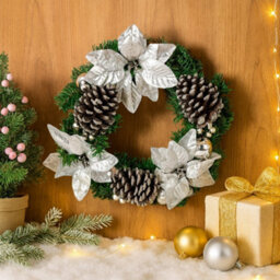 36Cm Luxury Pinecone And Foliage Rustic Christmas Wreath - Silver