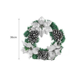 36Cm Luxury Pinecone And Foliage Rustic Christmas Wreath - Silver - thumbnail 3