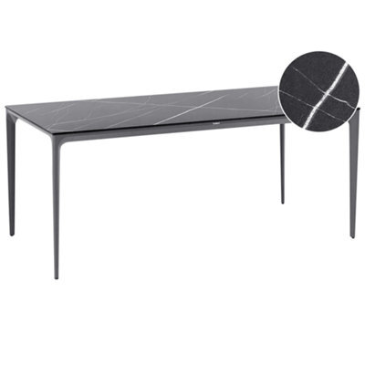 Beliani Garden Dining Table Sovareto 180 Cm 90 Cm Marble Effect Black Marble - image 1