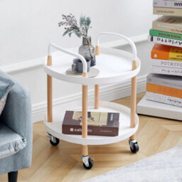 2-Tier Portable Trolley Cart White Castors Kitchen Bedside Balcony - thumbnail 4