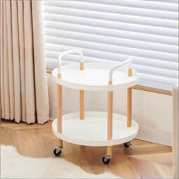 2-Tier Portable Trolley Cart White Castors Kitchen Bedside Balcony - thumbnail 3