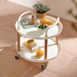 2-Tier Portable Trolley Cart White Castors Kitchen Bedside Balcony - thumbnail 5
