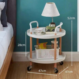 2-Tier Portable Trolley Cart White Castors Kitchen Bedside Balcony - thumbnail 2