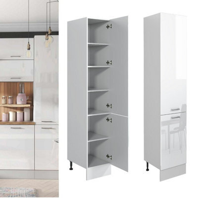 Impact Furniture Kitchen Larder Cupboard Slim Narrow Free Standing 400mm Storage Pantry Unit Light White Gloss Cabinet - Ella - image 1