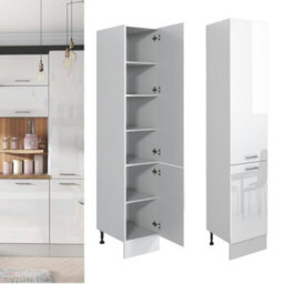 Impact Furniture Kitchen Larder Cupboard Slim Narrow Free Standing 400mm Storage Pantry Unit Light White Gloss Cabinet - Ella
