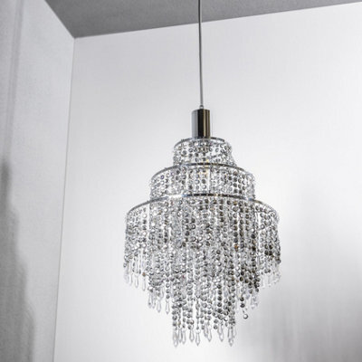 CGC Lighting Cgc Xl Chandelier Light Shade For Ceiling Pendant Light Easy Fit Crystal Lamp Shade Lampshade Diameter 22 Cm 3 Tier Silver - image 1