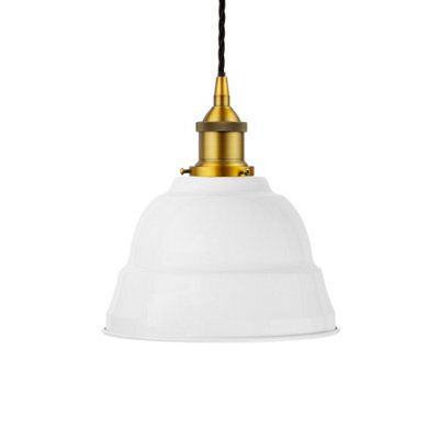 White Lincoln Painted Dome Pendant Light With Antique Gold Lamp Holder And Black Twisted Cable - Se Home - image 1