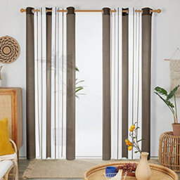 Deconovo Yarn-Dyed Voile Curtains Semi Transparent Net Curtains Sheer Curtains, 55 X 90 Inch Brown 2 Panels - thumbnail 1