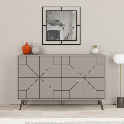 Decortie Dune Modern Sideboard Cabinet - Geometric 4 Door Console Sideboard With Metal Legs Mocha Grey - image 1