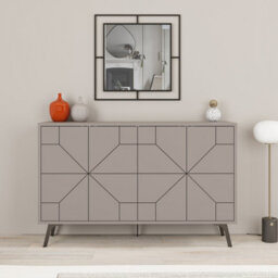 Decortie Dune Modern Sideboard Cabinet - Geometric 4 Door Console Sideboard With Metal Legs Mocha Grey - thumbnail 1